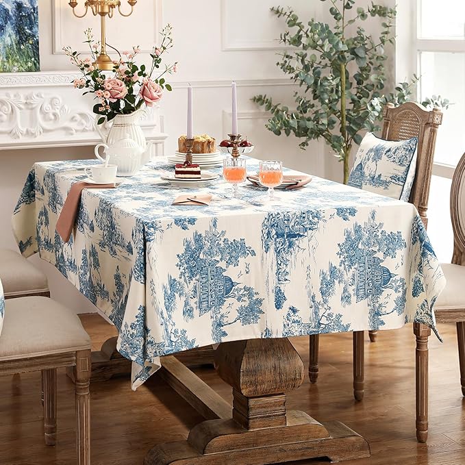 patdrea Designer Vintage Cyan Extra Long Tablecloth for Rectangle Table,Linen Ancient Castle and Manor Pattern Tablecloths,Decor for Kitchen Dining Christmas,Thanksgiving,67"x118"-Lucerne a