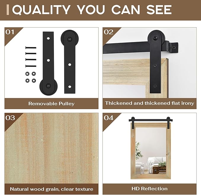 COGOOD Farmhouse Barn Door Mirror - 21" x 30" Rustic Wood Framed Wall Mirror for Bathroom, Living Room, Entryway Wall Decor (Burlywood)