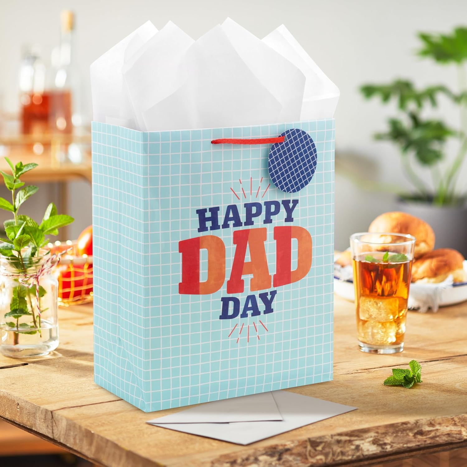 Hallmark 13" Large Father's Day Gift Bag with Tissue Paper and Gift Tag (Happy Dad Day, Light Blue)