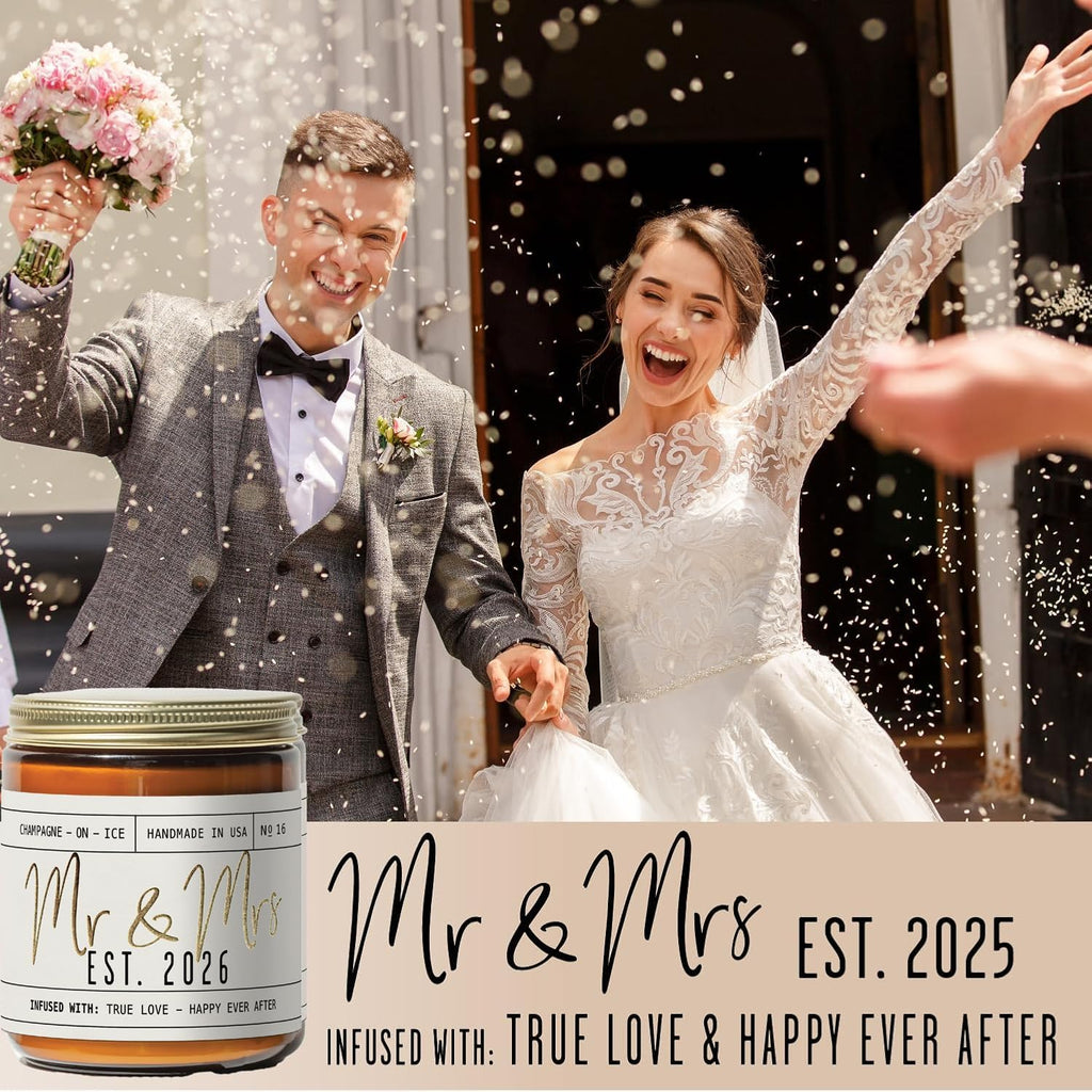 Wedding Gifts for Couples 2026, Bridal Shower Gifts from Bride - 'Mr and Mrs Est. 2026 Candle, w/Champagne on Ice I Wedding Shower for Newlyweds I 50Hr Burn, USA Made