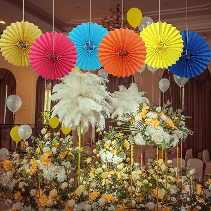Yellow Birthday Decorations,DIY Yellow Paper Fans Hanging Decoration ,Party Supplies Party Fans 16in, Wedding Graduation Events Accessories 30 Color DIY Set （Yellow）