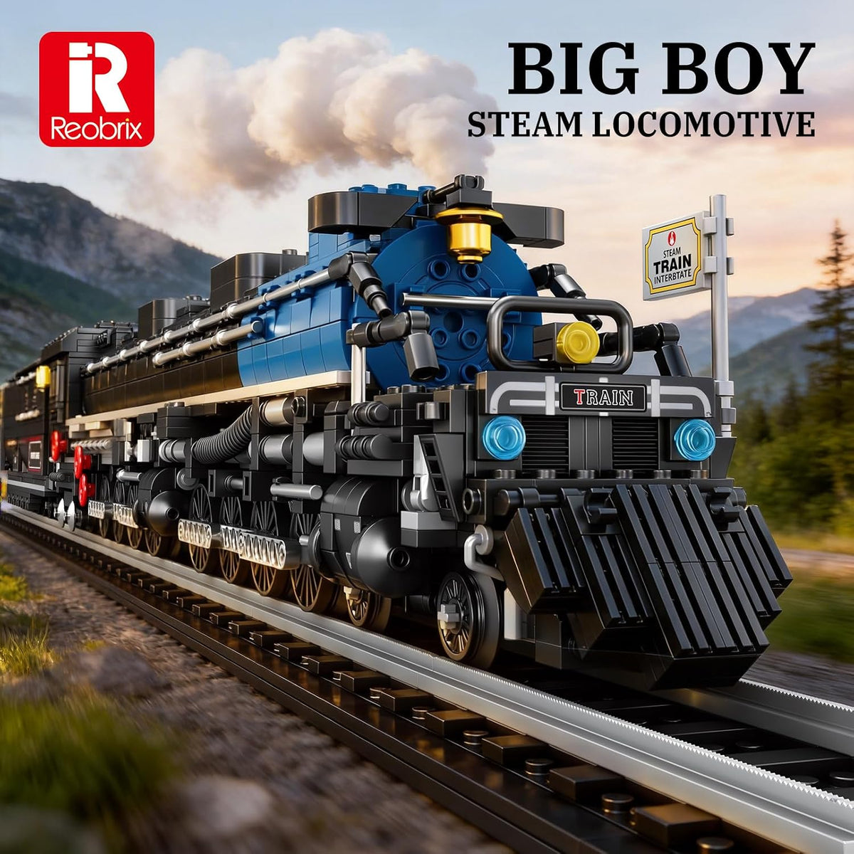 reobrix big boy steam locomotive train building block shown in use