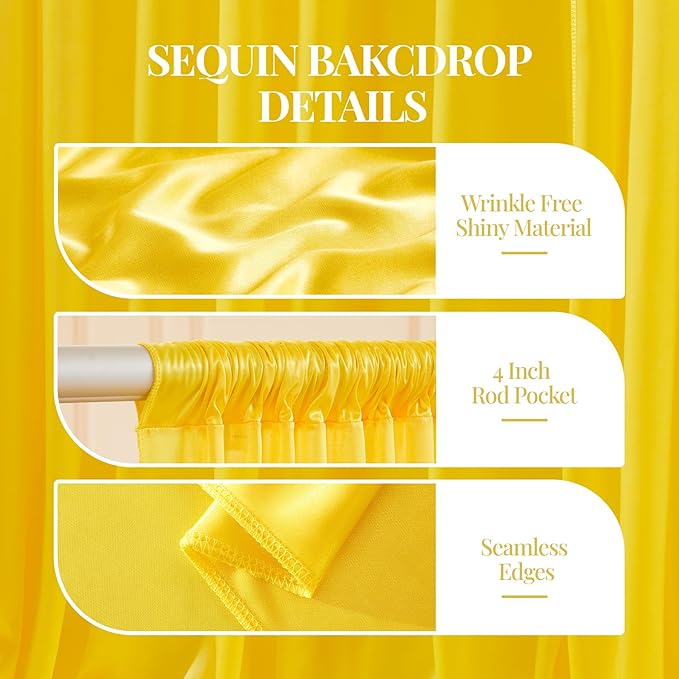 10x10 ft Yellow Gold Glitter Backdrop Curtain for Parties, Wrinkle Free Glitter Photo Backdrop Drapes 2 Panels 5x10FT Shimmer Back Drop Cloth for Wedding Birthday Stage Photography Background