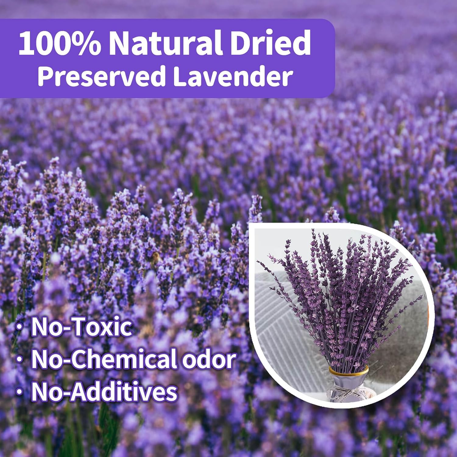 Dried Lavender Flowers, Preserved Lavender Bouquet 15-17 Inches, Purple Lavender Bundle for Shower, Home Decor, Vase Filler, Wedding Decorations, Aromatherapy, DIY Crafts, 50g(1.76oz)