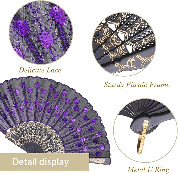QIRMIZI 30 Pack Fabric Folding Handheld Fans, Perfect for Weddings, Parties, and Dancing,Purple