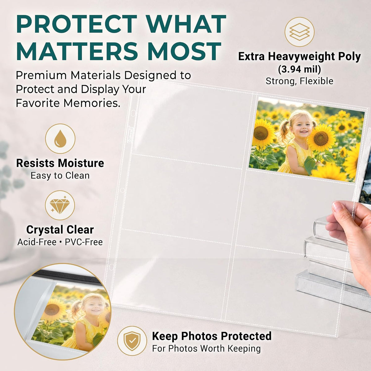 Dunwell 12x12 Scrapbook Page Protectors, 4x6 Photo Album Refill Pages, 100-Pa...