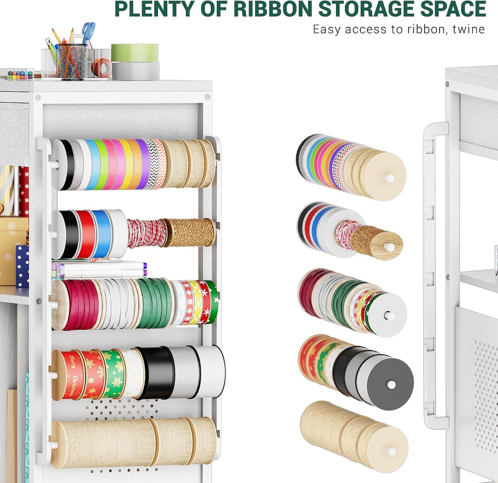 PUNLUXU Wrapping Paper Storage Cart, Rolling Gift Wrap Station with Ribbon and Gift Bag Storage, Wrapping Paper Organizer Holder, Craft Organizers and Storage, Craft Storage Cart 03 Patent Protected
