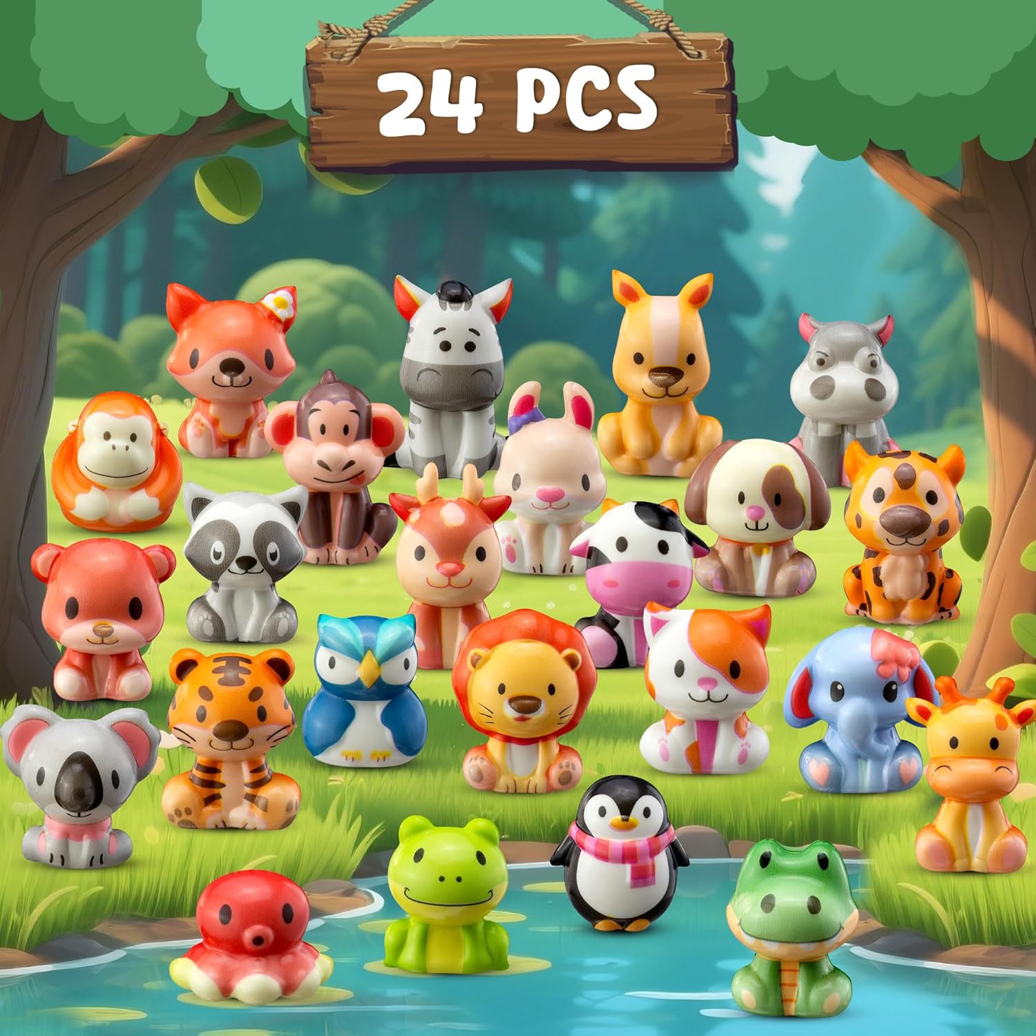 DMIGHT Party Favors for Kids 24PCS Safari Animal Squishy Toys,Goodie Bag Stuffers, Pinata Stuffers,Birthday Gifts for Boys & Girls,Treasure Chest Prizes,Classroom Prizes for Kids