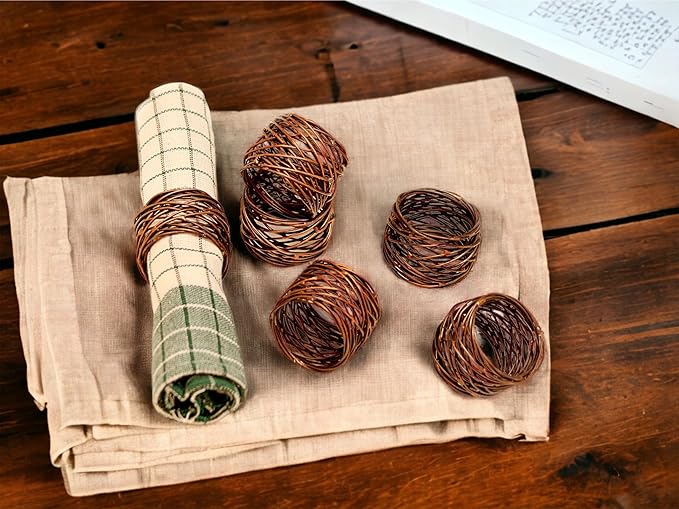 Twisted Wire Mesh Napkin Rings Holders Set of 12 - Heavy Duty Metal Napkin Rings for Décor, Dinner, Party, Wedding, Christmas, Gathering, Everyday Use, Gifting (Bronze) - CLEENTABLE