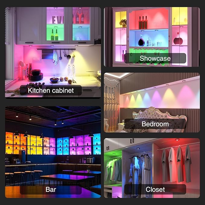 RGB Puck Lights with Remote Control, 2000mAh Rechargeable Stick on Led Lights, 9 Colors & 2 Dynamic, Tap Light with Timing,Under Cabinet Lighting for Closet,Kitchen,Cabinet,Shelf(Silver, 3 Pack)