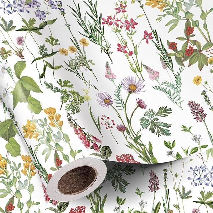 RUSPEPA 30" X 100' Wild Flower Wrapping Large Paper Roll for Women Girls, Jumbo Roll, Elegant Floral Design Gift Wrap Perfect for Birthday, Bridal Shower, Spring, Wedding, Mother's Day