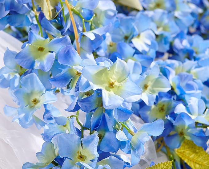 Flower Garland, Artificial Hydrangea Vine Flowers, Hanging Fake Hydrangeas Vine for Room Anniversary Wedding Birthday Christmas Wall Arch Decor, 2 Pcs, Floral Garland, Blue Flower