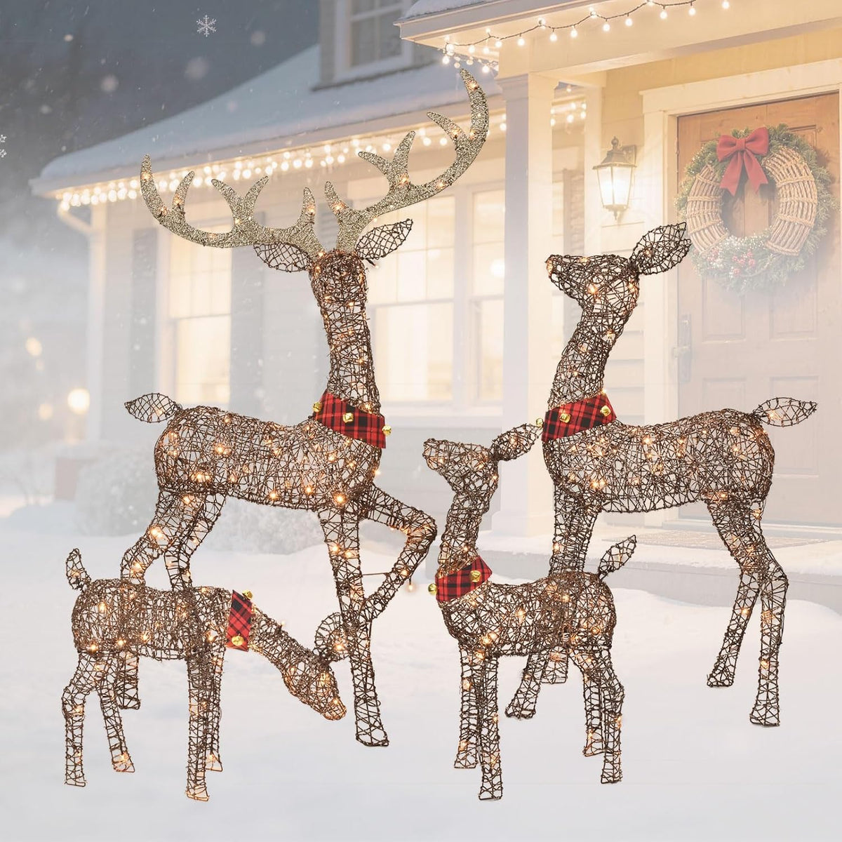 rattan deer family outdoor christmas decorations - 4, main product view
