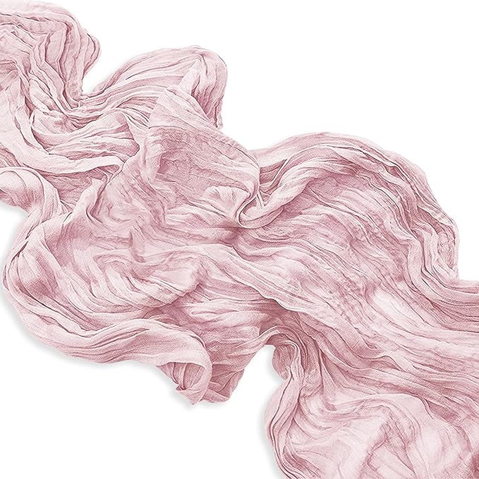 1 Pack Dusty Pink Cheesecloth Table Runner 35x120 Inch 10Ft Rustic Gauze Cheese Cloth Table Runner Sheer Cheesecloth Table Runners for Wedding Party Bridal Shower Decoration