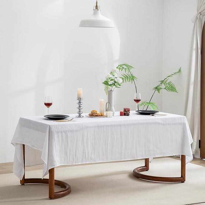 EVERLY 100% Pure Linen Rectangle Tablecloths 60x144Inches for Dining, Buffet Parties, Picnic,Events, Weddings and Restaurants, Decorative Halloween, Thanksgiving Machine Washable Tablecloths-White