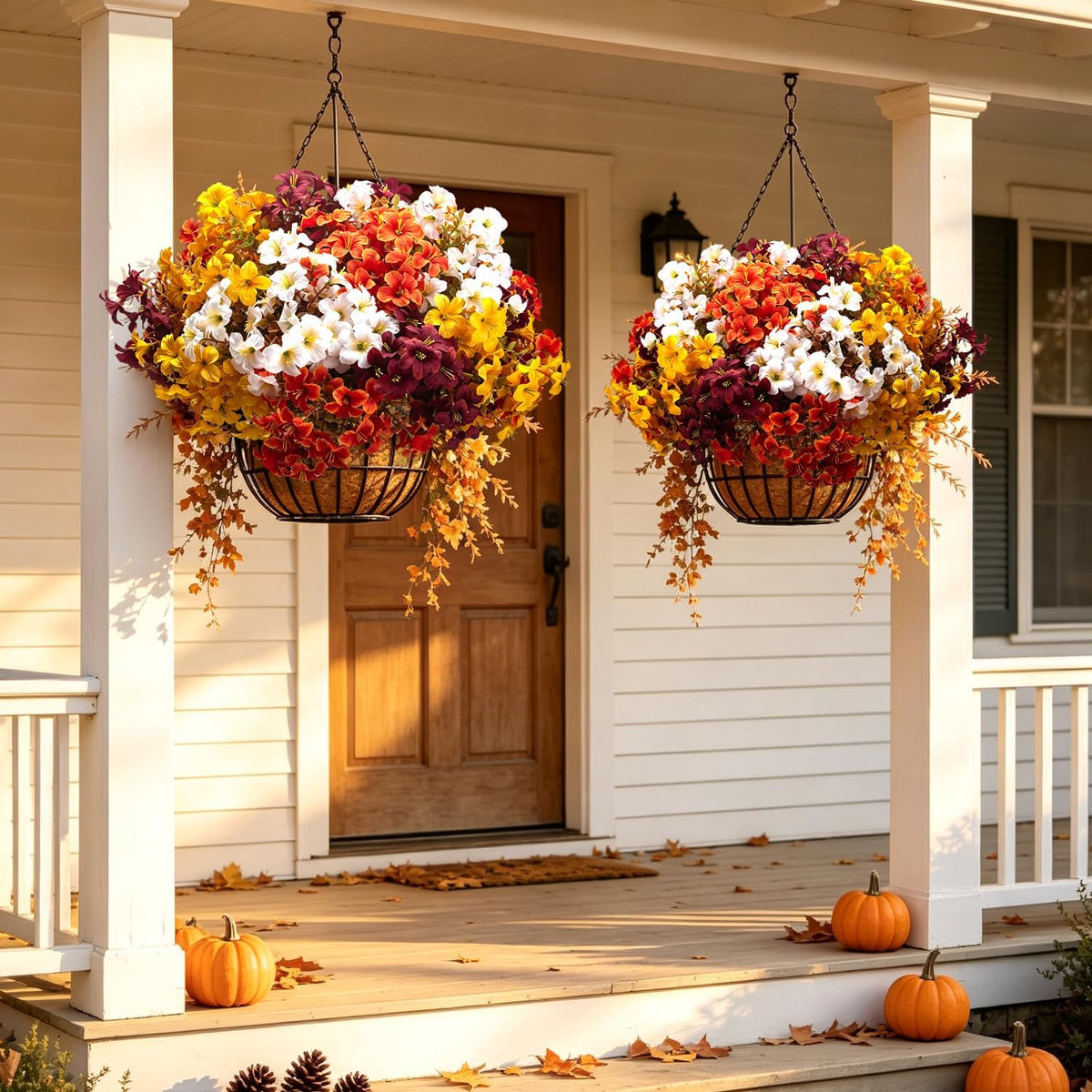 16 bundles artificial fall flowers, uv resistant faux showing dimensions