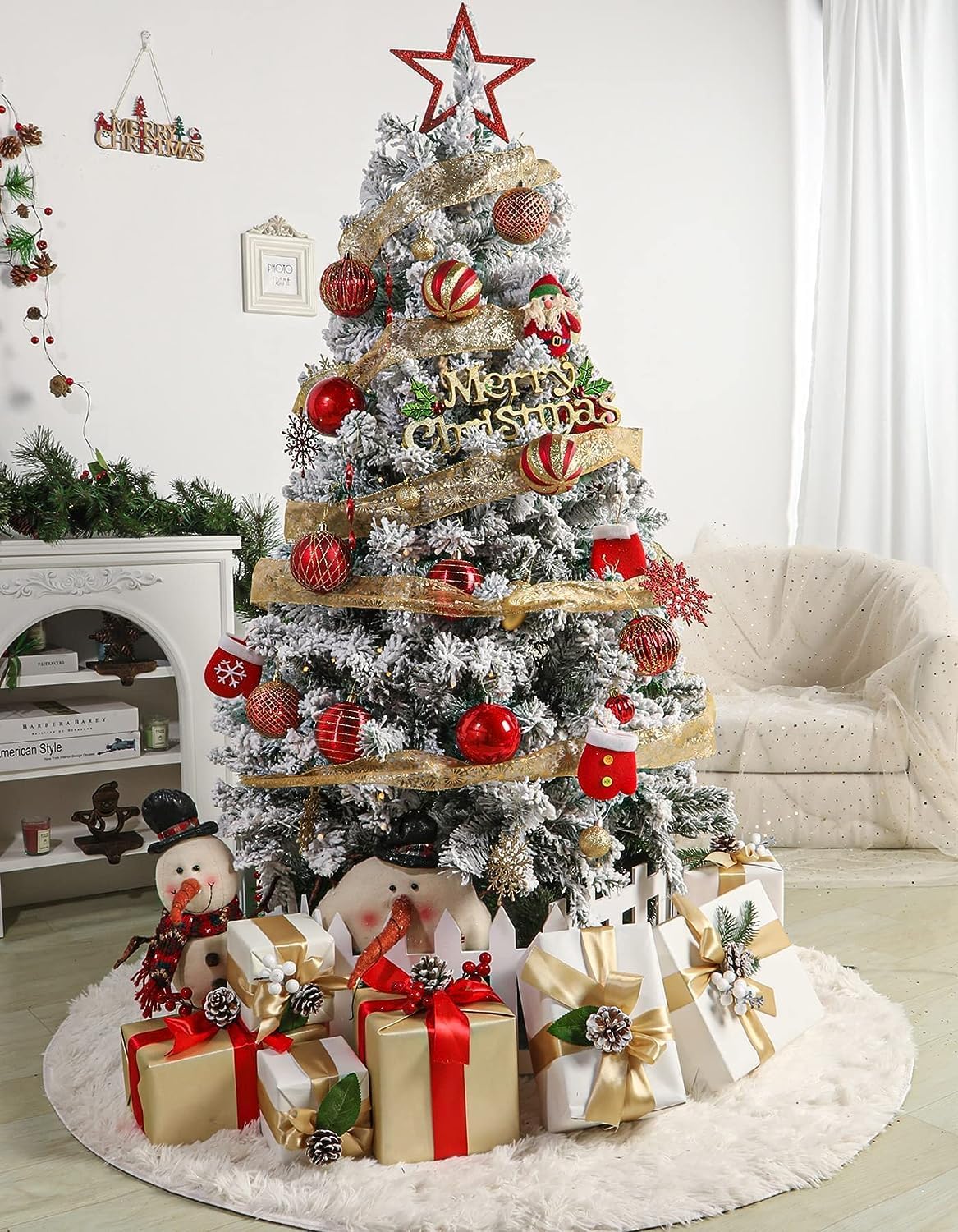 SHareconn 80mm Christmas Balls Ornaments,12PCS Colored Shatterproof Plastic Decorative Hanging Tree Decorations Baubles Set for Xmas Tree Decor Holiday Party Wedding Decoration with Lanyard,Red & Gold