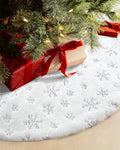 COOLWUFAN 72 Inches Faux Fur Christmas Tree Skirt for Xmas Tree Holiday Party Decorations White Plush Silver Sequin Snowflake (Silver)