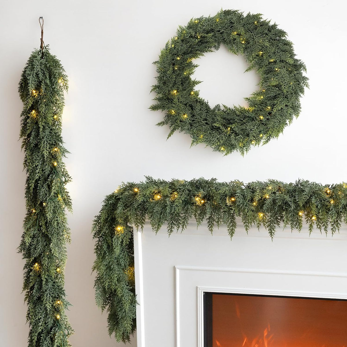 9ft pre-lit christmas garland with lights cedar garland, view 9