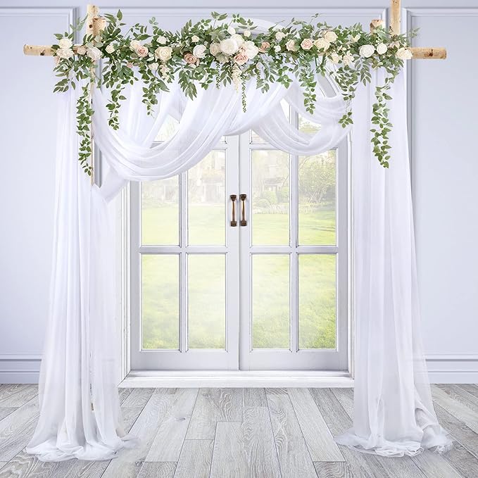 Wedding Arch Draping Fabric White Arch Drapes 4Panels Sheer Backdrop Curtain for Ceremony Wedding Arches Decor 19Ft Length x 28" Width