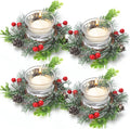 Dingion 12 Pcs Christmas Votive Candle Holder Set Xmas Table Centerpiece with Christmas Berry Candle Ring Decorative Glass Tealight Holder for Wedding Christian Church Xmas Holiday Table Decoration