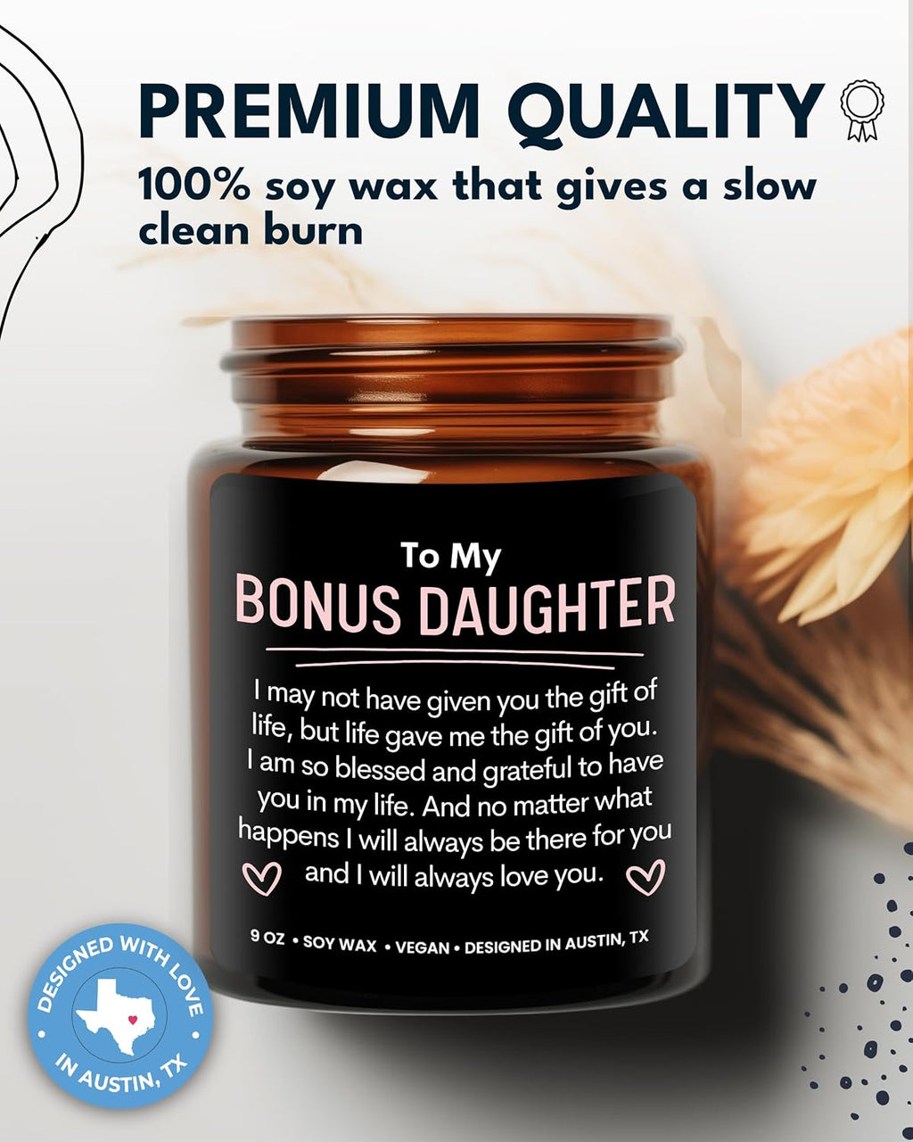 Bonus Daughter Candle, Unique Bonus Daughter Gifts for Women, Stepdaughter Gifts from Stepmom, Birthday Gift for Daughter in Law from Mother in Law, Ideal Present for Christmas, Gift-Ready