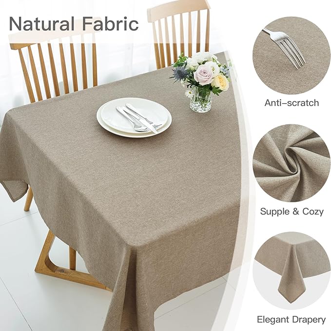 maxmill Linen Texture Tablecloth Water Resistance Antiwrinkle Spillproof Wipeable Washable Fabric Table Cloth for Dining Room, Buffet Banquet Party Holiday Dinner, Rectangular 60 x 108 Inch, Mocha