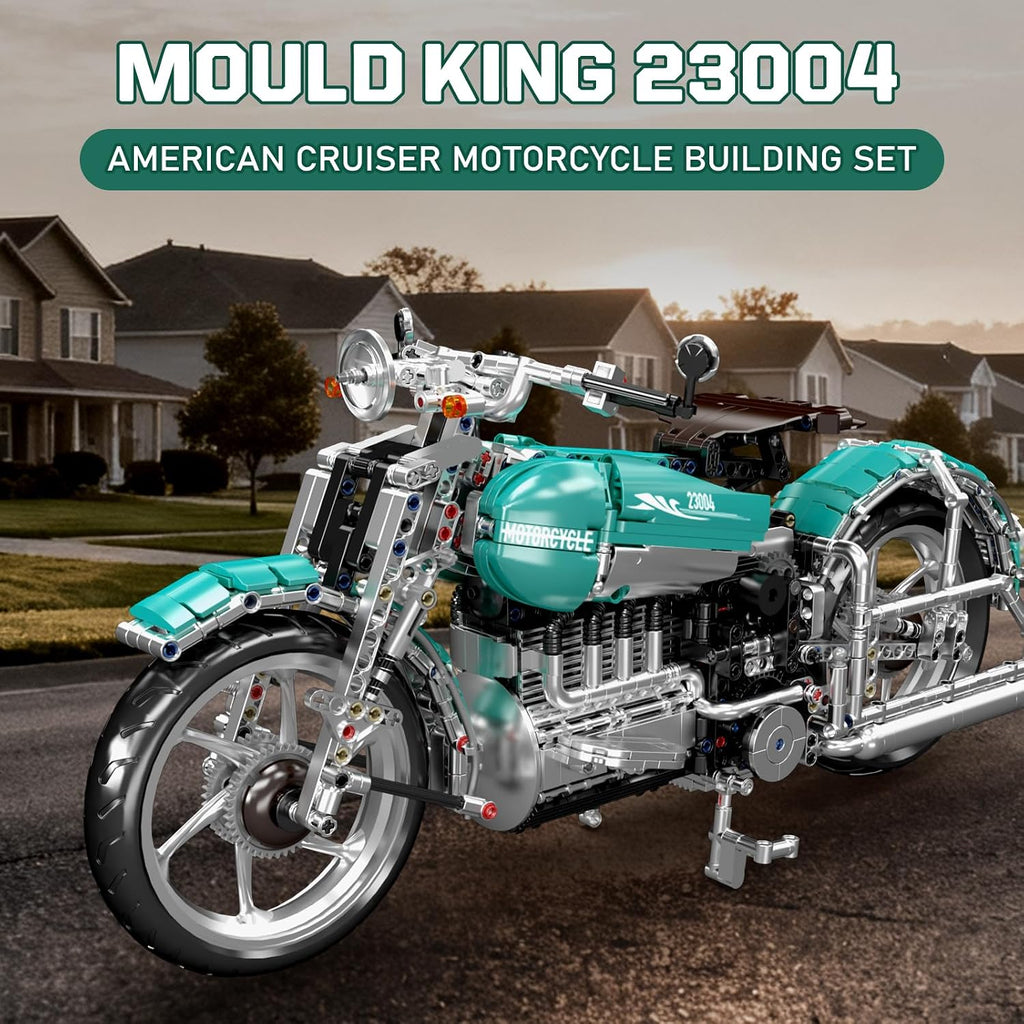 mould king 23004 american cruiser motorcycle building set, close-up detail
