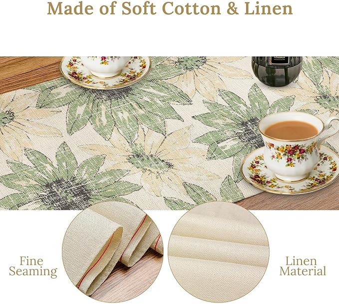 Chrysanthemum Vintage Floral Table Runner, Elegant Yellow Sunflower Spring Summer Elegant Pattern Artichokes Flower Table Runner for Party Kitchen Dining Living Room Decor, 13x120 Inch