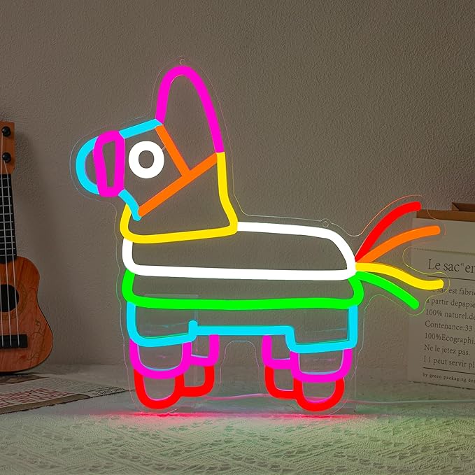 Pinata Neon Sign - Happy Birthday Neon Light for Wall Decor Mexican Colorful Horse Neon Signs with USB Power Neon Light for Bedroom Party Supplies Dimmable Design