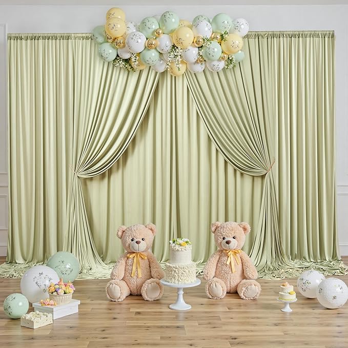 30 ft x 10 ft Wrinkle Free Sage Green Backdrop Curtain for Parties, Thick Green Polyester Photo Backdrop Drapes for Baby Shower Wedding Engagement Birthday Party Backdrop Stand,5ft x 10ft 6 Panels
