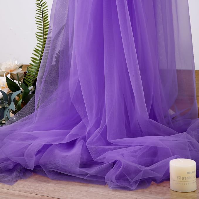 Purple Tulle Backdrop Curtain for Baby Shower Girls Birthday Party Purple Sheer Backdrop Drapes for Wedding Reception Photoshoot Elephant Theme Background Decorations 2 Panels 5 ft X 8 ft