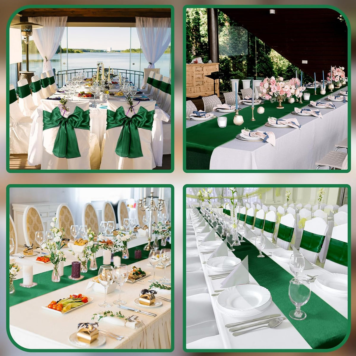 Bencailor 24 Pcs Dark Green Satin Table Runners Bulk, 12 x 108 Inch