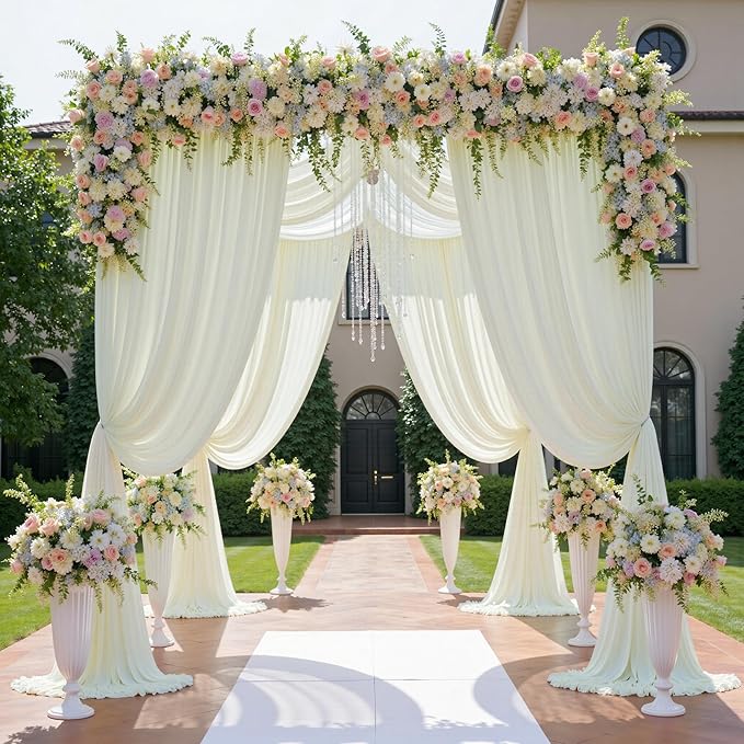 leegleri 20ftx12ft Wrinkle Free Ivory Backdrop Curtain, 4 Panels 12FT Height Ivory Wedding Backdrop Drapes, Silky Polyester Back Drop Cloth for Birthday Photography Background Party Backdrop Draping