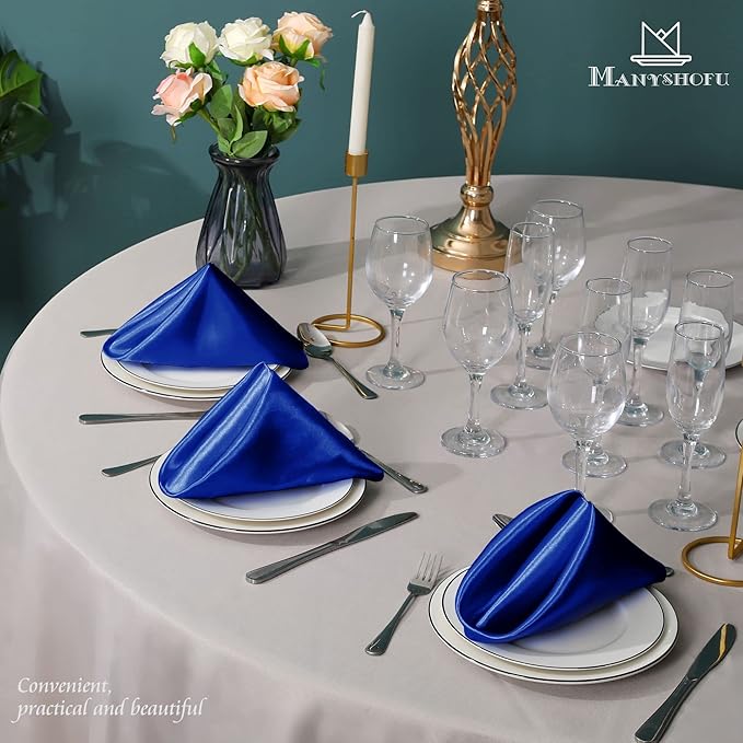 Manyshofu 60 Pieces Royal Blue Satin Napkins - 20x20 Inches Cloth Napkins, Square Satin Fabric Napkins Set - Soft & Reusable Table Napkins for Wedding Dinner Party Lunch Banquet Restaurant Decoration