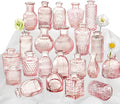 Pink Glass Bud Vase Set of 22, Small Vases for Flowers, Clear Glass Vases for Centerpieces, Mini Bud Vases in Bulk Rustic Wedding Decorations, Centerpieces, Vintage Look Home Table Flower Decor