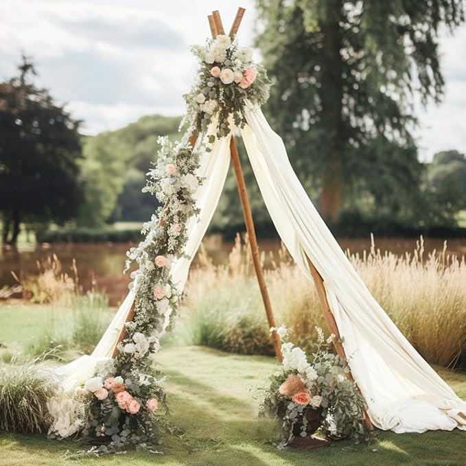 30" x 20Ft Wedding Arch Draping Fabric, 3 Panels Ivory Sheer Curtain Drapes Extra Wide & Long Backdrop Curtains for Wedding Arch Ceremony Birthday Party Decorations