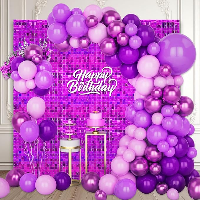 24PCS Purple Shimmer Wall Backdrop, Laser Square Sequin Photo Backdrops Panel, Glitter Wall Background for Birthdays, Weddings, Christmas, Engagements, Disco Bachelorette Party Decoration (4FTx6FT)