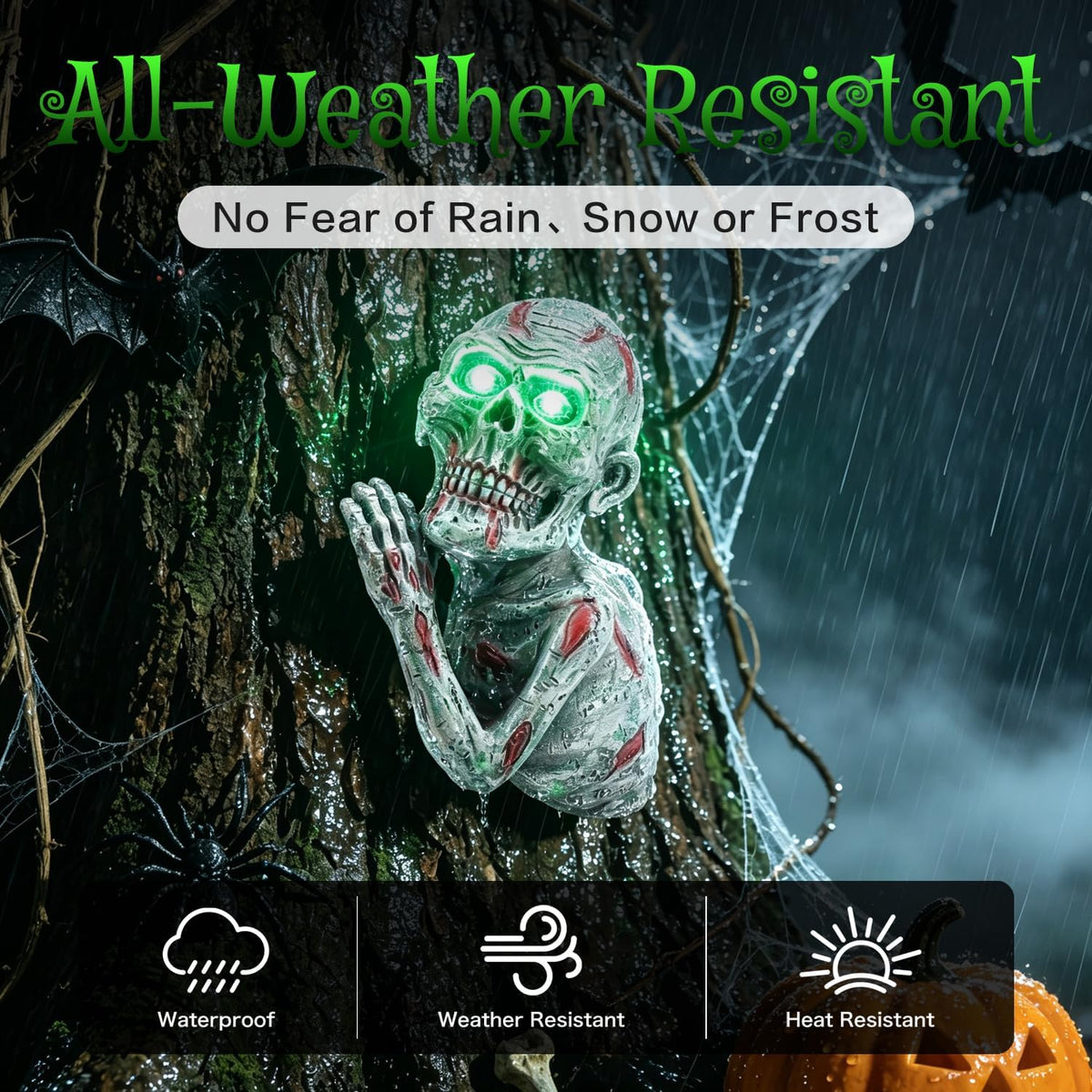 Solar Halloween Decorations Outdoor 9'' Skeleton Tree Peeker - Resin ...