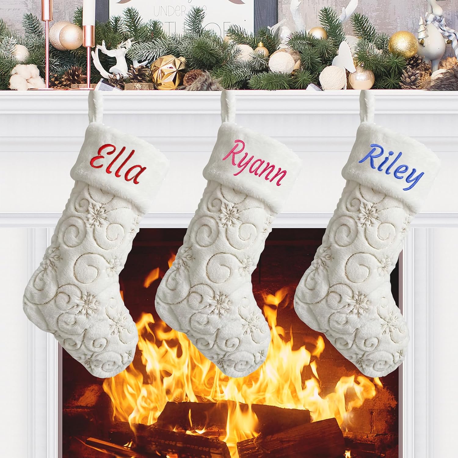 Personalized Christmas Stockings,20" Faux Fur Christmas Stocking with Gold Sequin with Customized Name for Christmas Decoration(1Pack)