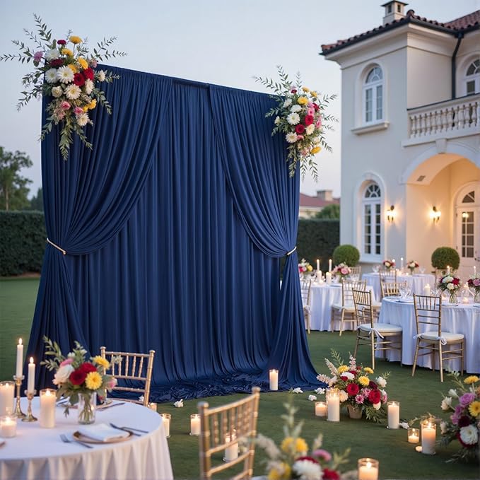 40ftx10ft Navy Blue Backdrop Curtains for Party Background, Wrinkle Free 8 Panels Silky Navy Photo Backdrop Drapes Back Drop Cloth for Wedding Birthday Photography Baby Shower Decor