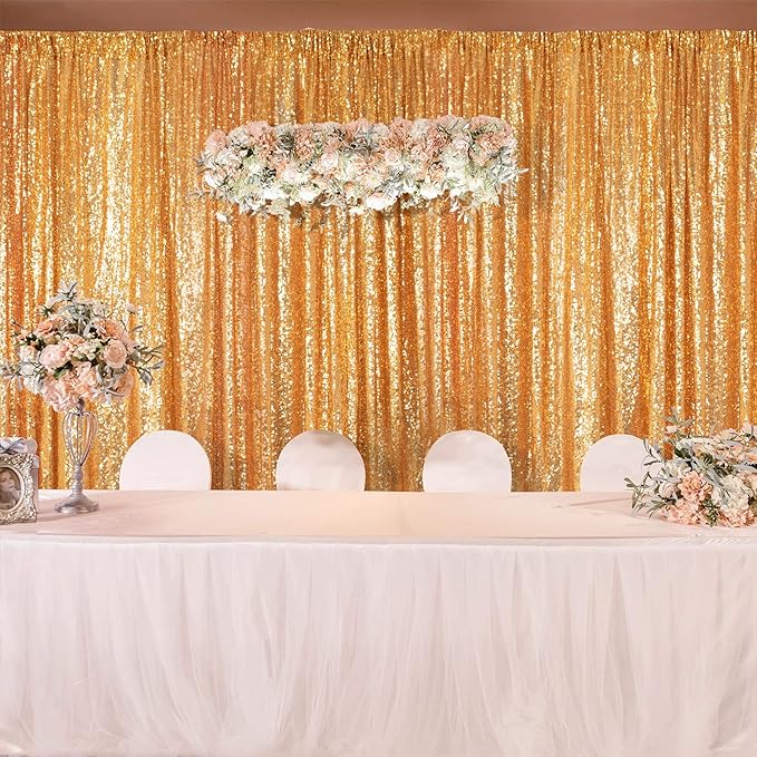 JYFLZQ Gold Sequin Backdrop Curtains 10ft x 10ft 1 Panel Glitter Photo Booth Backdrops Sparkly Photography Background Drapes for Parties Wedding Bridal Showers