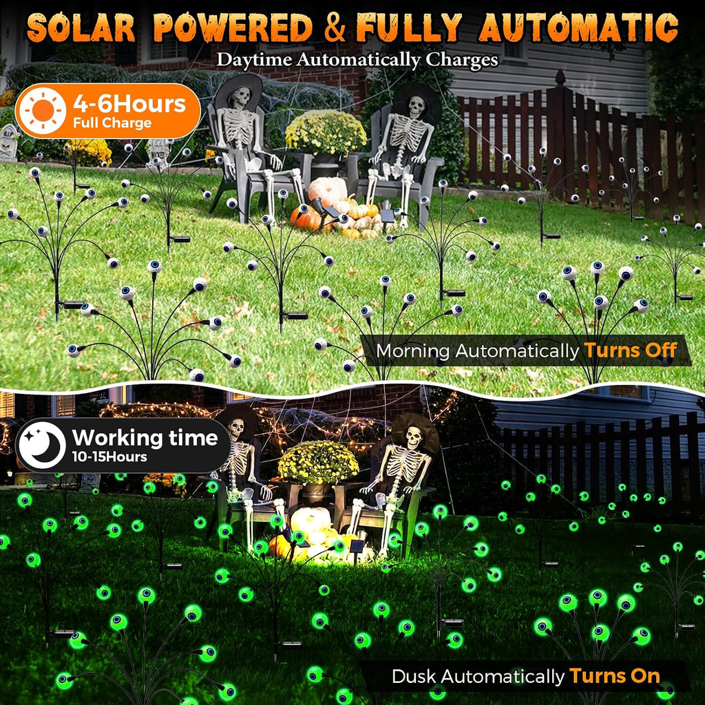 halloween decorations outdoor, 6pack 48 leds solar eyeball, side view