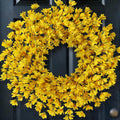 24" artificial yellow forsythia flower wreath for front, main product view