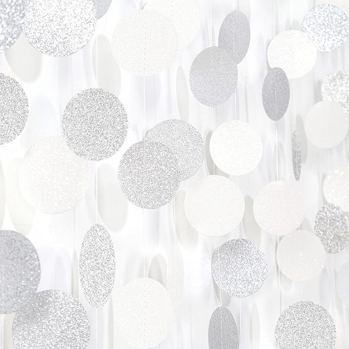 Glitter Silver White Party-Decorations Streamers - 52Ft Birthday Hanging Paper Garland Banner,Engagement Wedding Bachelorette Baby Bridal Shower Christmas Supplies Backdrop Graduation Decor Hugtmr