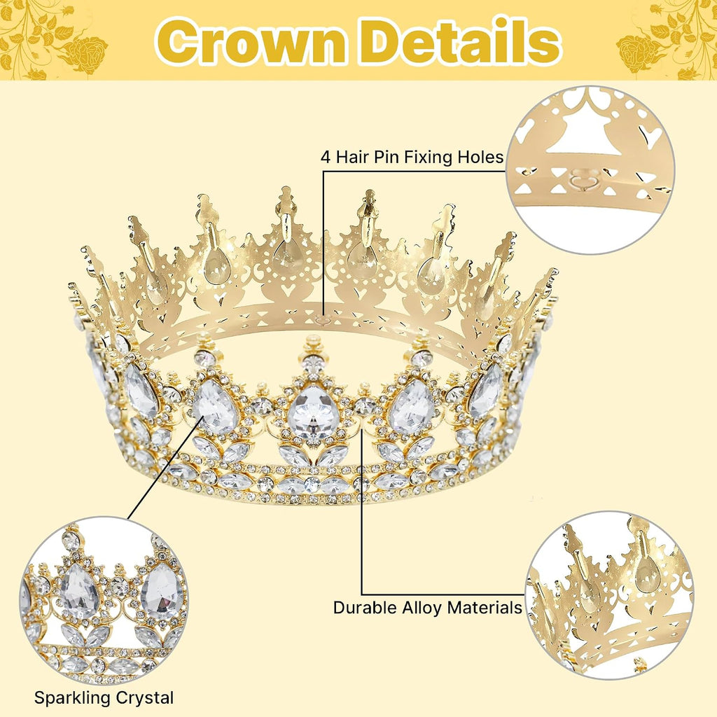 Crown Happy Birthday Cake Topper Candles Butterfly Balls Decoration | Corona Para Pastel, Cake Decorations for Women Princess Queen Wedding Pageant Graduation Prom Costume Party (Gold, White)
