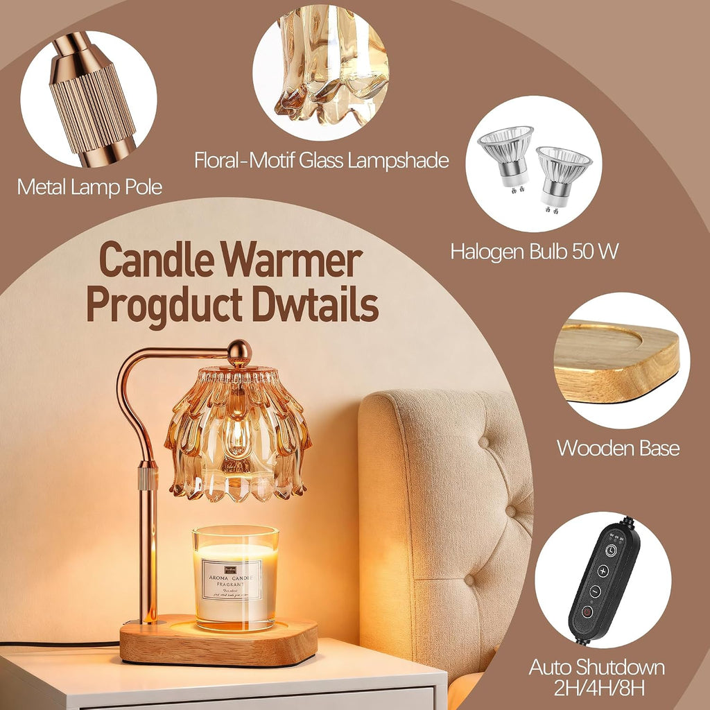 Candle Warmer Lamp with Timer - Flower Electric Wax Melter Warmer Adjustable Height for Jar Candles, Gift for Women, Mom, Christmas, Birthday,Home Decor