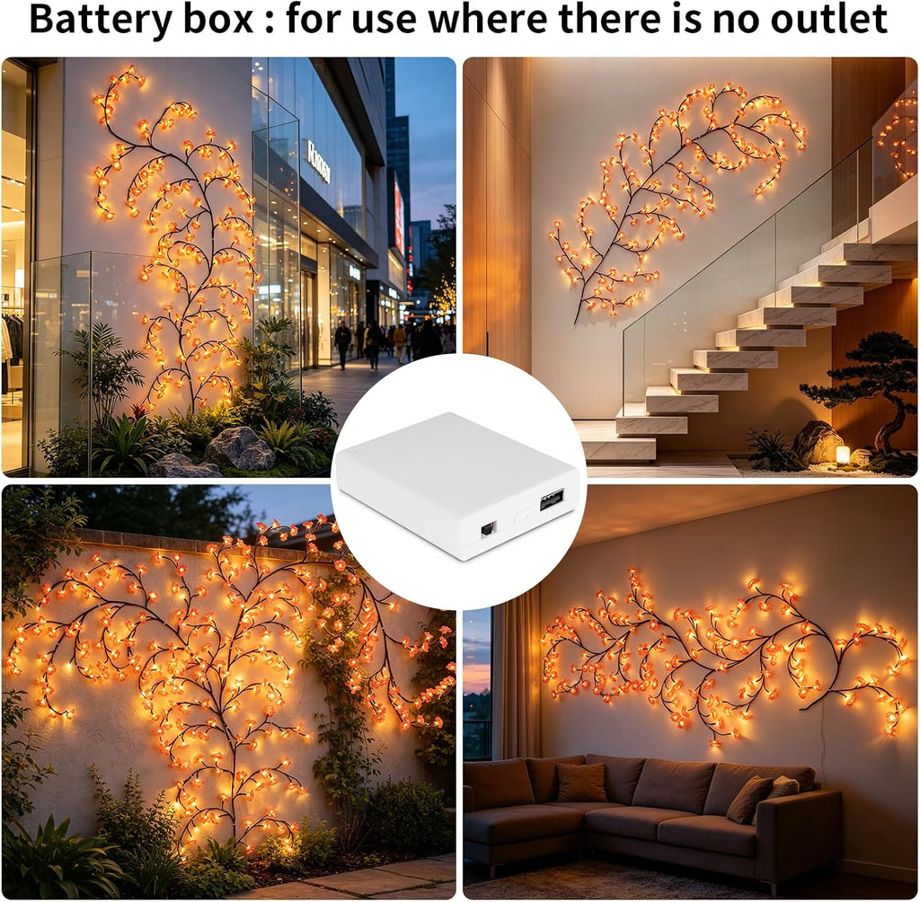 FNHMSL Cherry Enchanted Willow Vine Lights, 4FT 48LED Pink Cherry Blossom Tree Branch Lights for Wall, Remote Timer,8 Light Model,Bedroom Wall Doors Wedding, Christmas, USB Battery Box