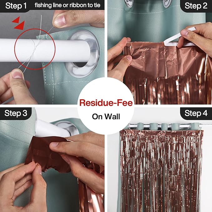 PartyWoo Foil Curtain 2 pcs, 3.3x6.6 ft Metallic Brown Tinsel, Foil Fringe Curtains, Birthday Decorations, Party, Wedding Backdrop