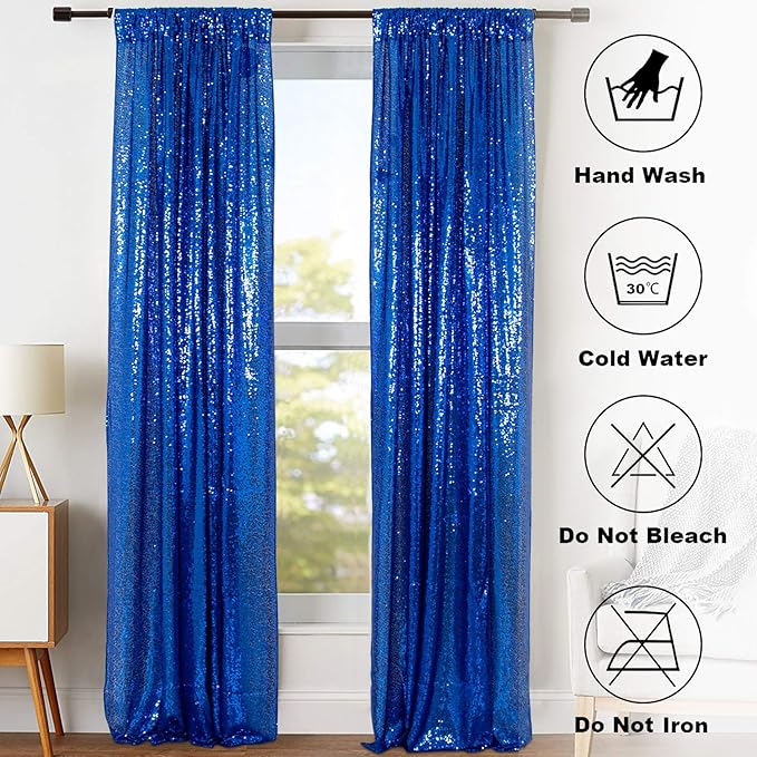 ShinyBeauty Sequin Royal Blue Backdrop Curtains 2 Panels 4Ftx7Ft Photo Backdrops Blue Photograph Background Shimmer Curtain for Parties, Birthdays, Graduations, Holiday Wall Decor